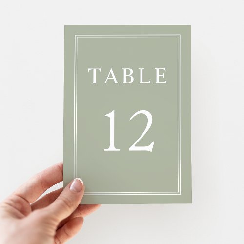 Modern Elegant Formal Sage Green Wedding Table Number