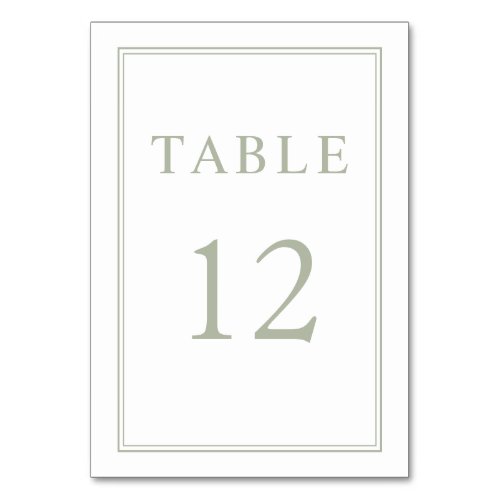 Modern Elegant Formal Sage Green Wedding Table Number