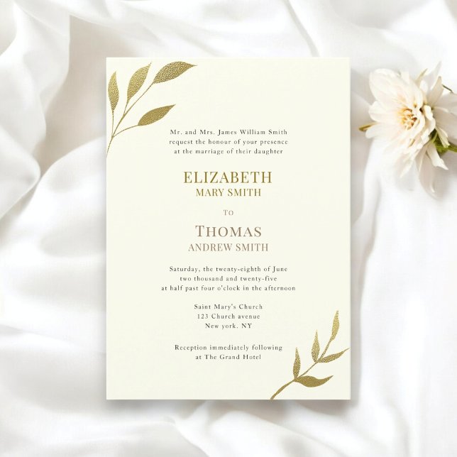 Modern elegant fornal ivory and gold wedding invitation (modern elegant classic traditional wedding invitation in ivory and gold )