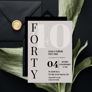 Modern Elegant FORTY 40th Birthday Party Invitation