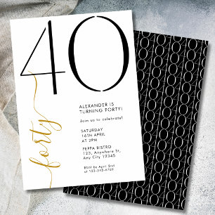 Modern Elegant Forty Black White 40th Birthday Invitation