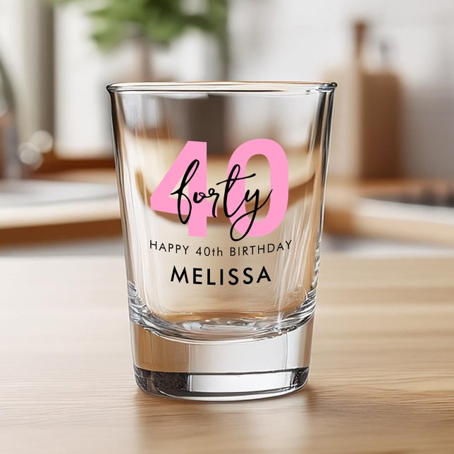 Modern Elegant Forty Pink 40th Birthday Shot Glass (Creator Uploaded)
