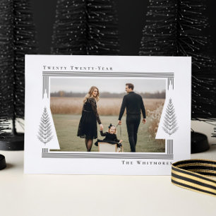 Modern Elegant Frame Evergreen Trees Christmas Letterpress Photo Cards