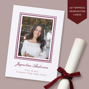 Modern Elegant Frame Script Graduation Letterpress Photo Cards