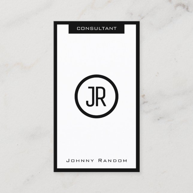 Modern elegant framed minimalism white black business card (Front)