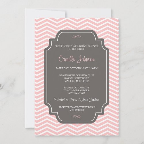 Modern Elegant French Pink Chevron Bridal Shower Invitations