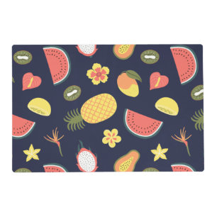 Modern elegant fruit pattern navy blue cute placemat