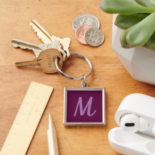 Modern Elegant Fuchsia and Lavender Monogram Keychain