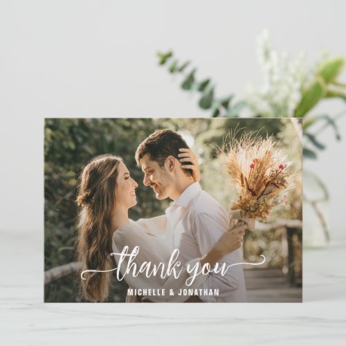 Modern Elegant Full Photo Script Wedding Thank You Card