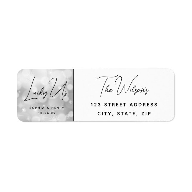 Modern Elegant Fun Wedding Bride Groom Lucky Us Label (Front)