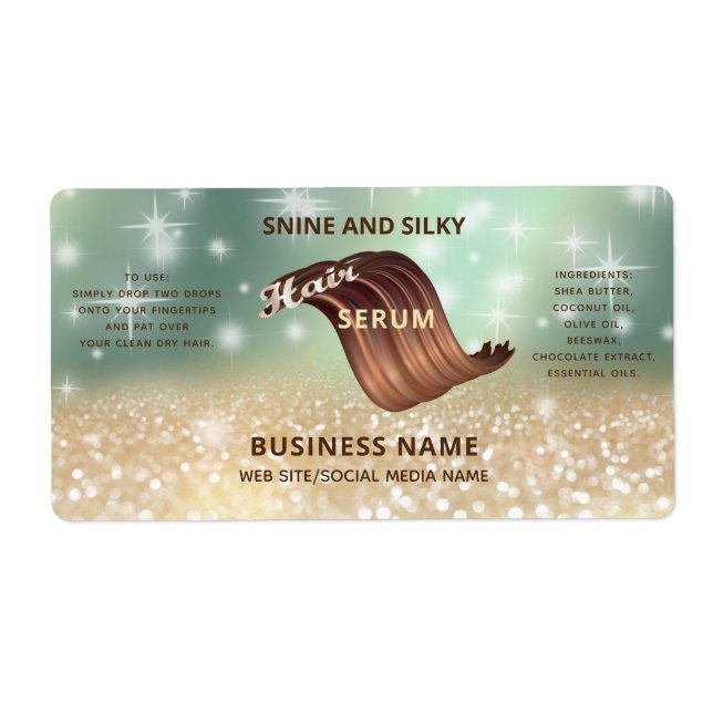 Modern elegant funky glittery sparkling HAIR serum Label (Front)
