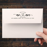 Modern Elegant Future MR and MRS Hearts Script Envelope<br><div class="desc">Elegant and sophisticated Future Mr and Mrs preprinted return address envelopes with gorgeous script calligraphy with flourish hearts complemented with minimal,  modern typography. This is the black and white version.</div>