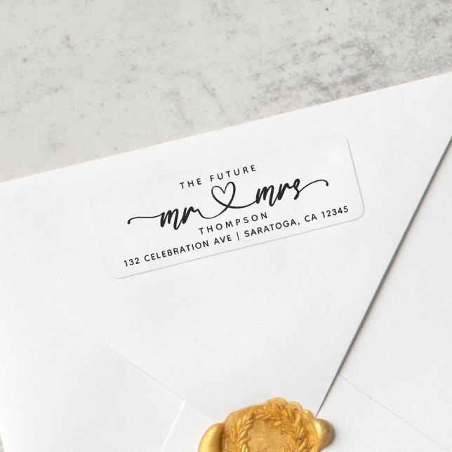 Modern Elegant Future MR and MRS Hearts Script Label (Elegant and sophisticated Future Mr and Mrs return address label!)