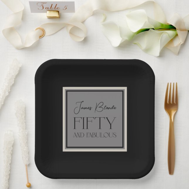 Modern Elegant Gentlemen's Fifty & Fabulous Paper Plates (Wedding)
