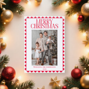 Modern Elegant Geometric Frame Christmas Letterpress Photo Cards