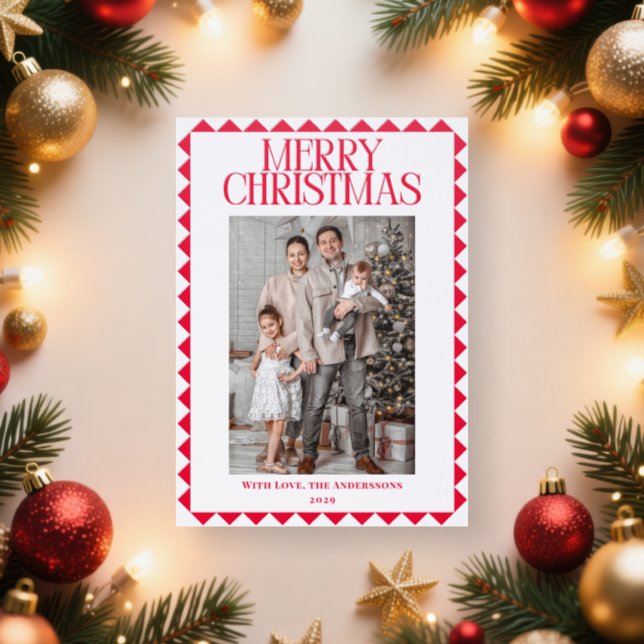 Modern Elegant Geometric Frame Christmas Letterpress Photo Cards (Insitu)
