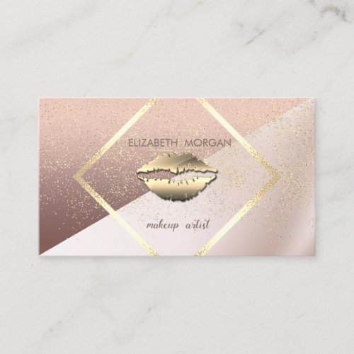 Modern Elegant  GeometricFrameConfetti Lips Business Card