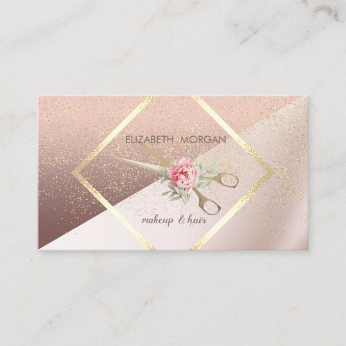 Modern Elegant GeometricFrameConfetti Scissors Business Card