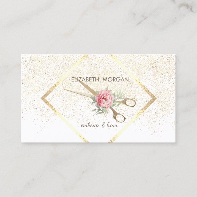 Modern Elegant, Geometric,Frame,Confetti, Scissors Business Card (Front)