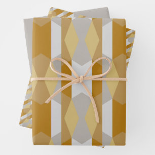 Modern Elegant Geometric Gold, Grey Wrapping Paper Sheets