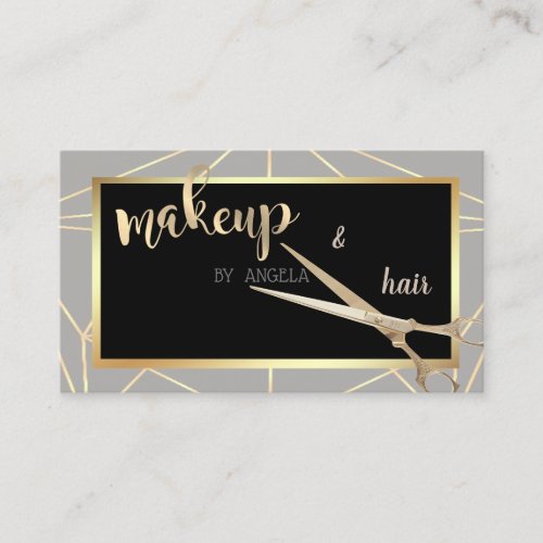 Modern  Elegant Geometric Gray  Frame Scissors Business Card