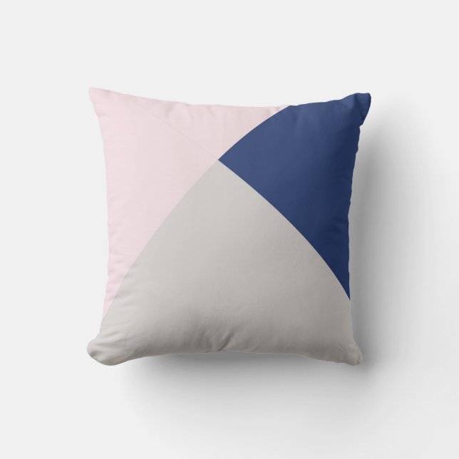modern elegant geometric gray navy & pink throw pillow (Front)