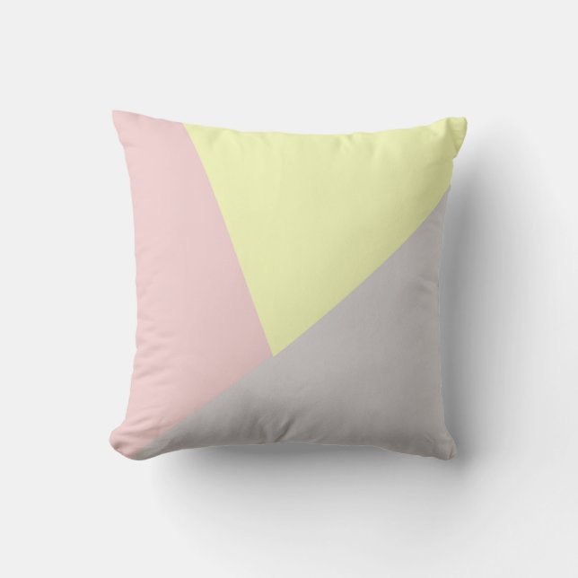 modern elegant geometric gray yellow & pink throw pillow (Front)