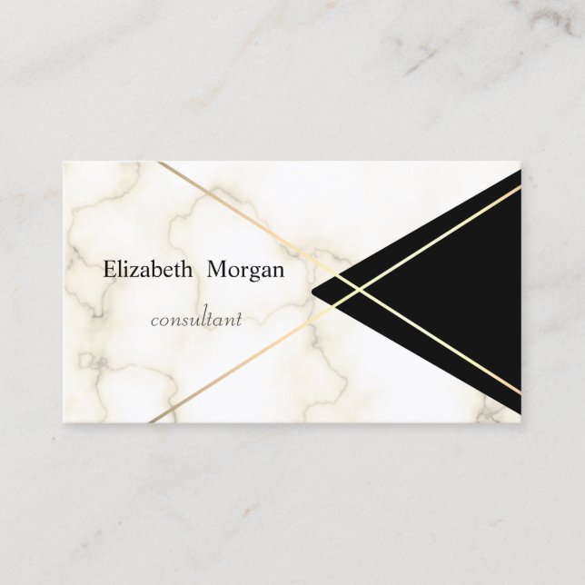 Modern Elegant Geometric Marble,Black Gold Stripes Business Card (Front)