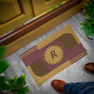 Modern Elegant Geometric Purple Monogram Initial Fiber Doormat