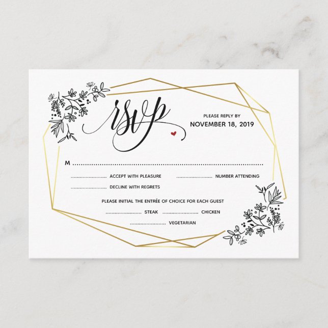 Modern elegant geometric wedding rsvp cards (Front)