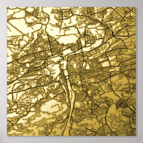  Modern Elegant Gift Map of Prague Czech Republic Foil Prints