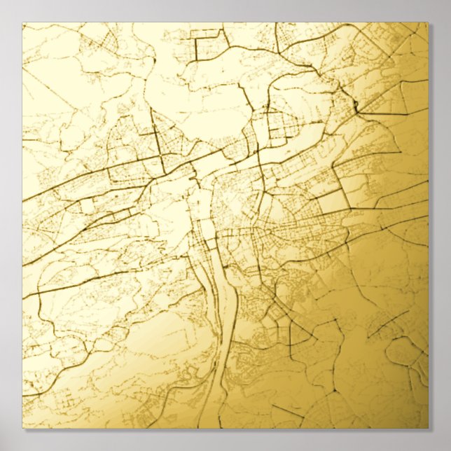  Modern Elegant Gift Map of Prague, Czech Republic Foil Prints (Front)