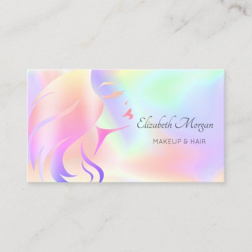 Modern Elegant Girl Face Silhouette Holographic Bu Business Card