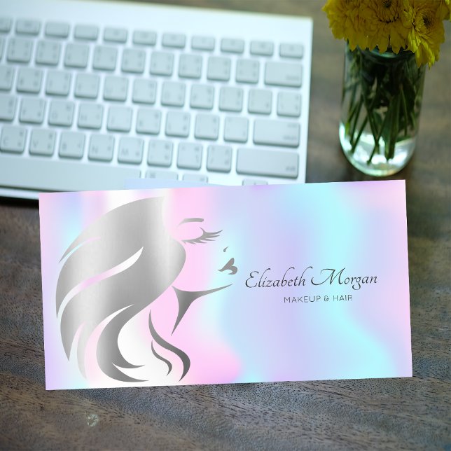 Modern Elegant Girl Face Silhouette Holographic Business Card (Creator Uploaded)