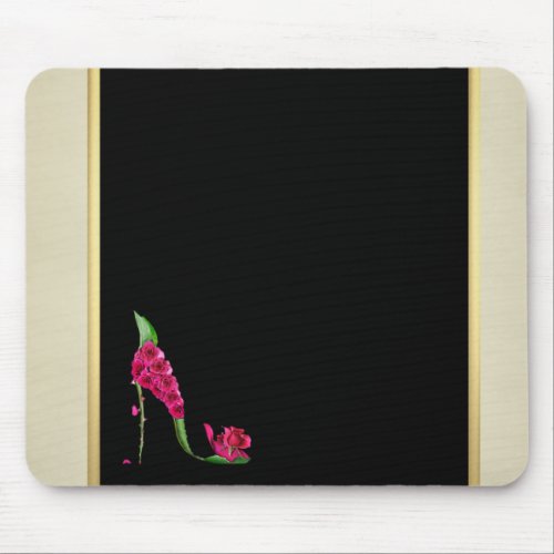 Modern Elegant Girly Black CreamFlower Heel Mouse Pad