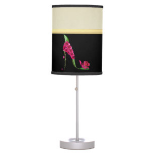 Modern Elegant Girly, Black, Cream,Flower Heel Table Lamp