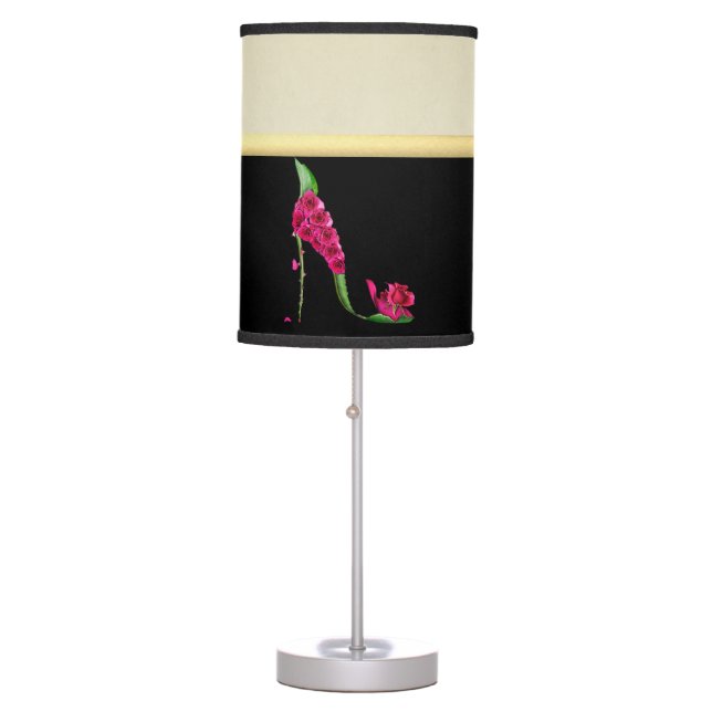 Modern Elegant Girly, Black, Cream,Flower Heel Table Lamp (Front)