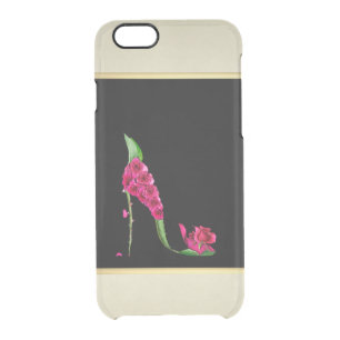 Modern Elegant Girly, Black, Cream,Flower Heel Clear iPhone 6/6S Case