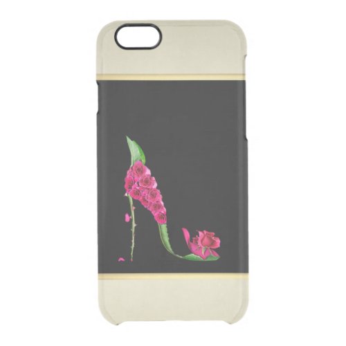 Modern Elegant Girly Black CreamFlower Heel Clear iPhone 66S Case