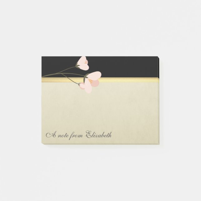 Modern Elegant Girly, Black, Cream,Flower Post-it Notes (Front)