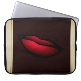 Modern Elegant Girly, Black, Cream, Red Lips Laptop Sleeve
