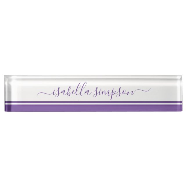 Modern Elegant Girly Business Periwinkle Purple Desk Name Plate (Front)