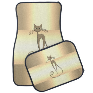 Modern Elegant Girly Cat Gold Car Floor Mat