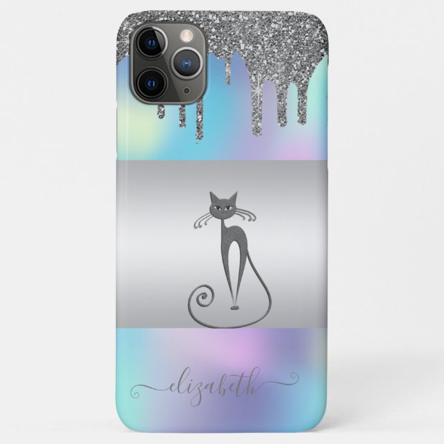 Modern Elegant Girly,Cat Holographic Glitter Drips Case-Mate iPhone Case (Back)