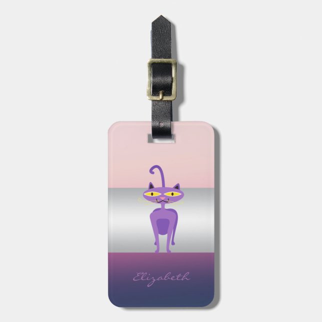 Modern Elegant Girly, Cat Luggage Tag (Front Vertical)