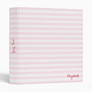 Modern Elegant Girly Chic Pink Stripes Monogrammed 3 Ring Binder