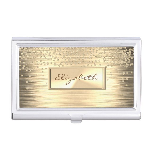 Modern Elegant  Girly , Faux Gold,Diamonds Business Card Holder (Front)