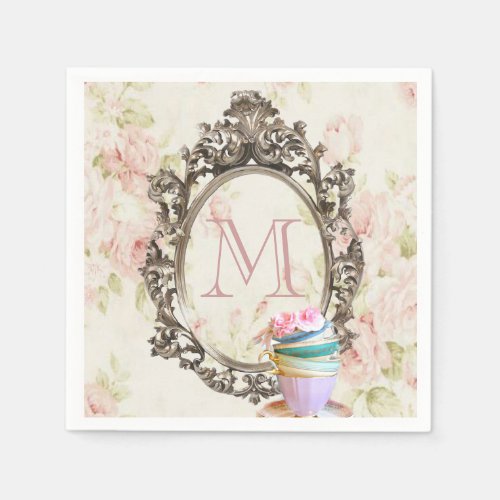 modern elegant girly floral vintage party monogram paper napkins