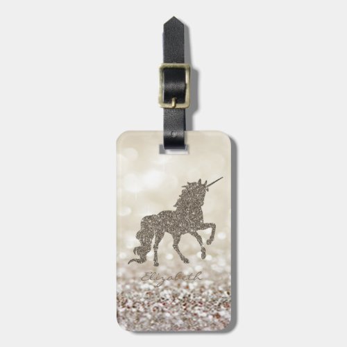 Modern Elegant Girly  Gold Glitter Unicorn Luggage Tag