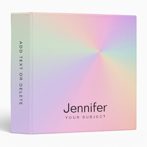 Modern elegant girly gradient colorful holographic 3 ring binder